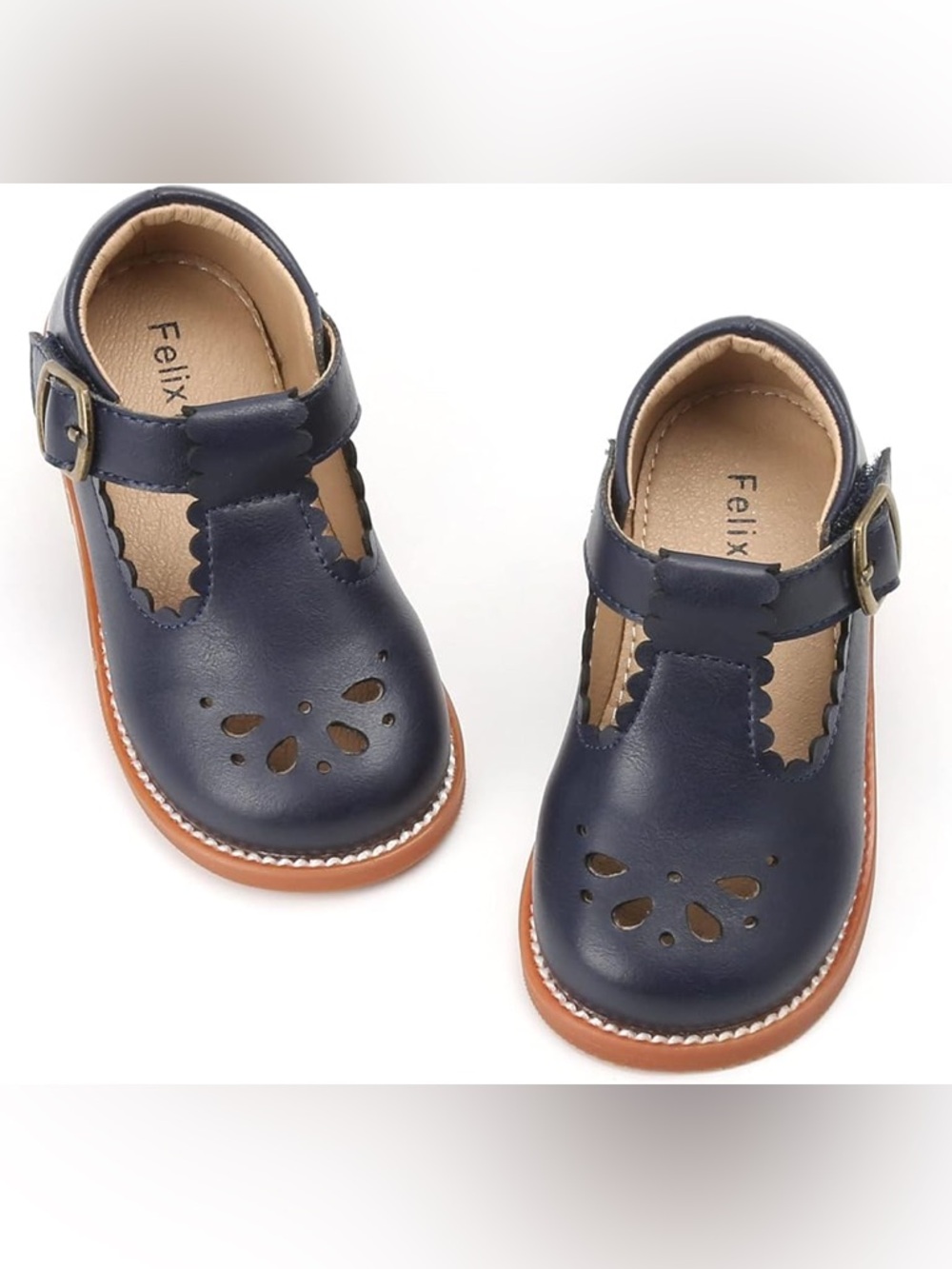 Navy Leather T-Strap Kids Shoes